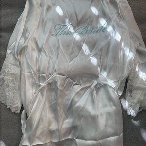 Linea Donatella White Bridal Robe with Lace Sleeves